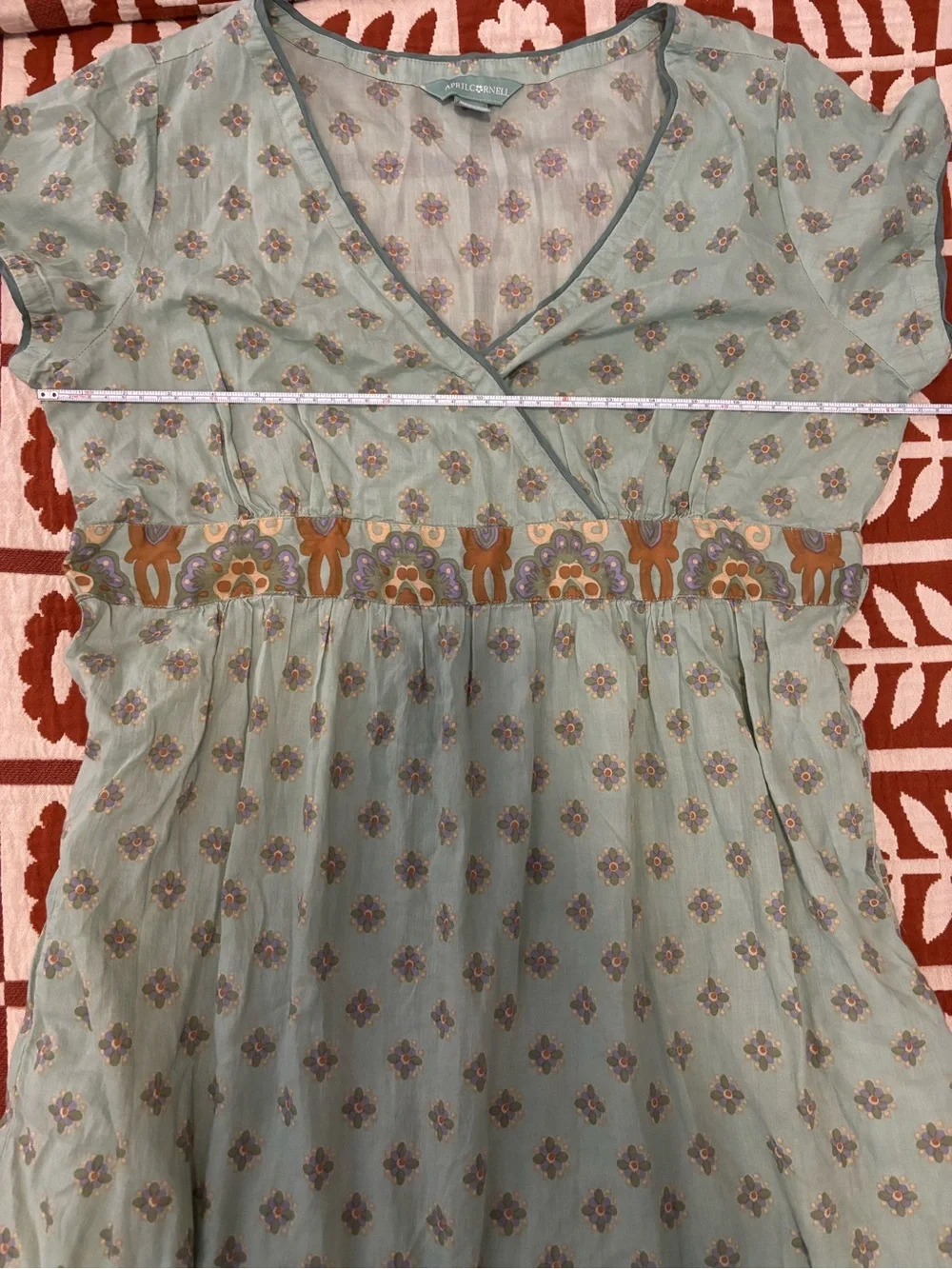 April Cornell Faux Wrap Mint Green Boho Printed Maxi Dress | 100% Cotton - Picture 7 of 8